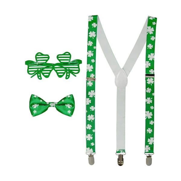 Saint Patrick's Day Set - WIDMANN - Glasögon, hängslen och fluga - Grön - 3 delar - Vuxen