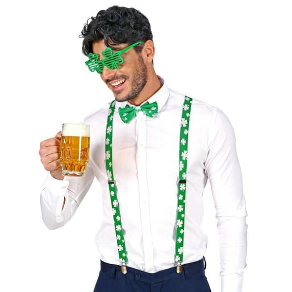 Saint Patrick's Day Set - WIDMANN - Glasögon, hängslen och fluga - Grön - 3 delar - Vuxen