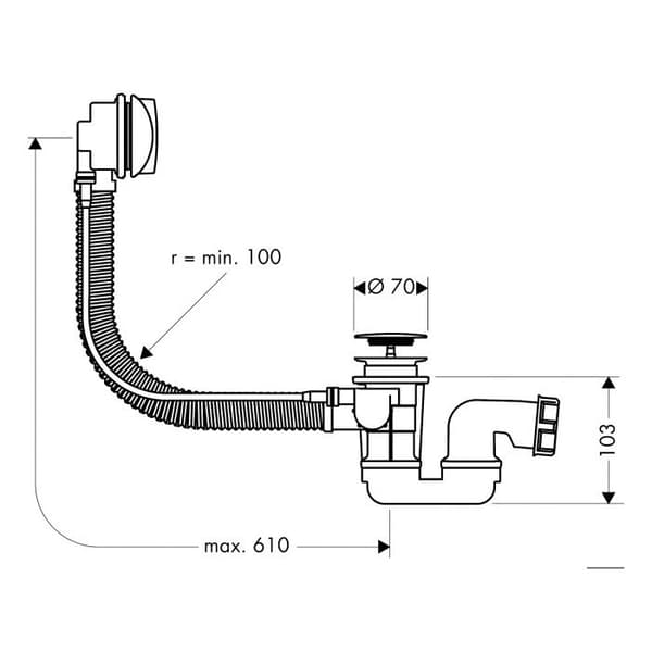 Automatisk badavlopp - HANSGROHE - FLEXAPLUS E - Självjusterande kabel - Kromfinish - 1 1/2''