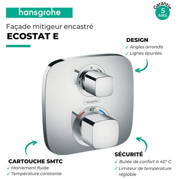 Hansgrohe Ecostat E dold termostatblandare med avstängningsventil och omkastare, krom
