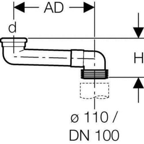 Geberit 388350291 Armbåge PVC-kontakt för horisontell WC DN 90/100