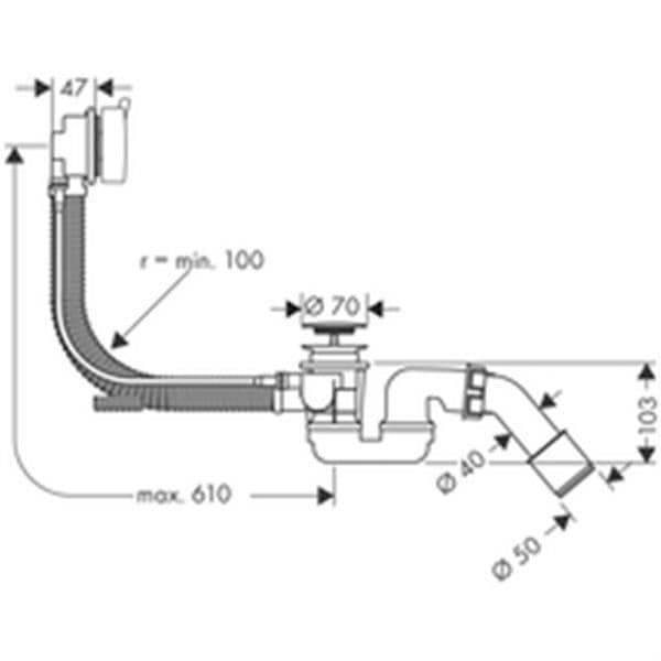 Hansgrohe Flexaplus S komplett set för standardbadkarsavfall, flexibelt bräddavlopp Ref 58150000