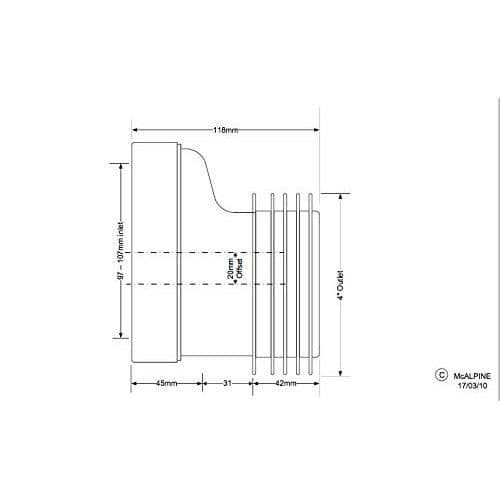 McAlpine WC-con4 20 mm Offset styv WC-koppling, Vit WC-CON4