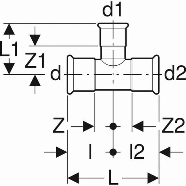 Té reducer GEBERIT Mapress Kolstång d=66.7mm d1=54mm d2=66.7mm - 21229