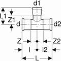 Miniatyrbild 2 av 2: Té reducer GEBERIT Mapress Kolstång d=66.7mm d1=54mm d2=66.7mm - 21229