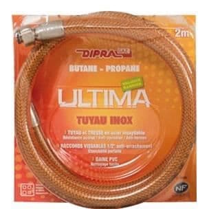 DIPRA rostfri slang för vitagaz butan/propan NF 2m - Maximalt tryck 20 bar - Flöde 32 L/min