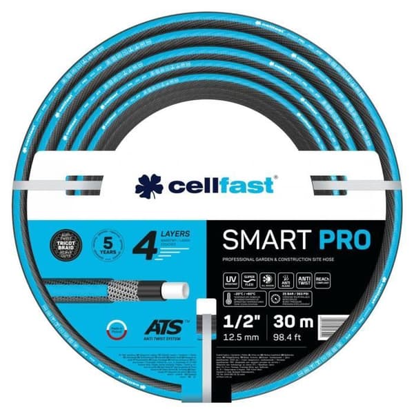 Cellfast SMART PRO ATS trädgårdsslang - 1-2" - 30 m - 4 lager - Smidigt stickat tyg