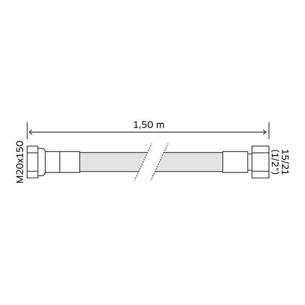 Flexibel gummi BUTAN / PROPAN - Längd 1,5 meter - Livslängd: 10 år