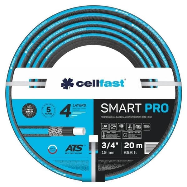 Cellfast SMART PRO ATS trädgårdsslang – ¾” – 20 m – 4 lager – Smidigt stickat tyg
