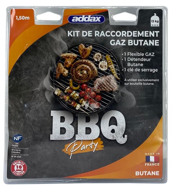 Kit Plattaflexibel - Butan - Regulator 1m50 - Silikonhandtag - Standard NF D36-112 - 10 års livslängd