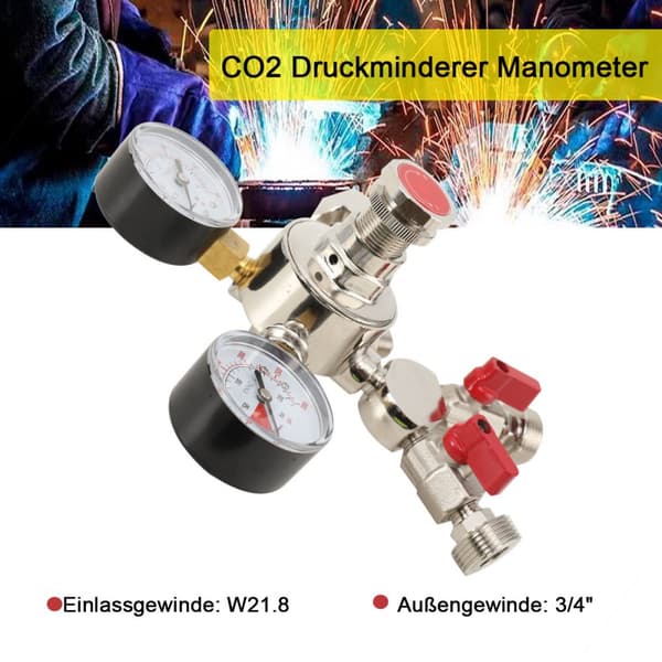 Koldioxidgasmätare, tryckregulator 3 Bar, dubbelt utloppssystem