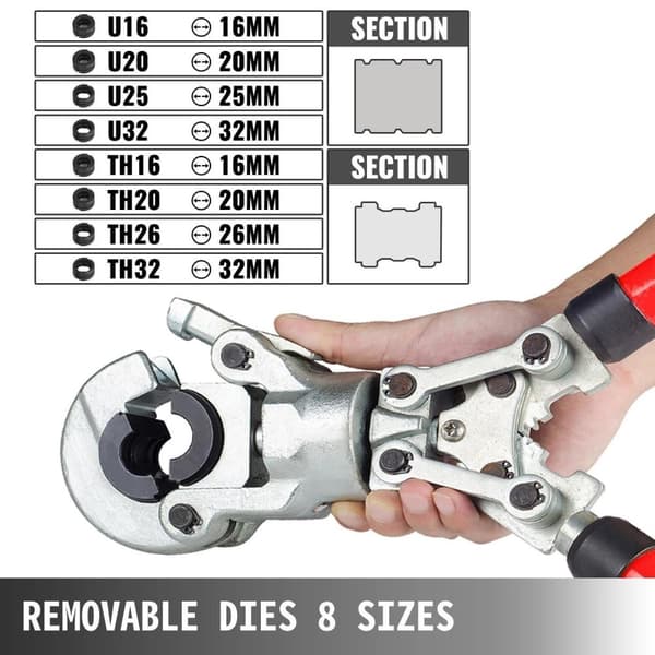 6ton 16-32 mm TH/U-typ Rörpresstång Combo Kit, rörpressningsverktyg med 8 Dies