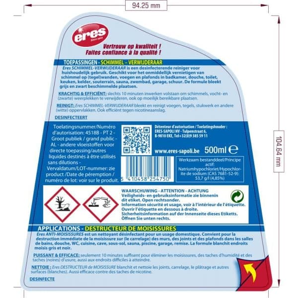 Eres desinficerande rengöringsmedel - mögelförstörare och suddgummi för fuktfläckar - 750 ml