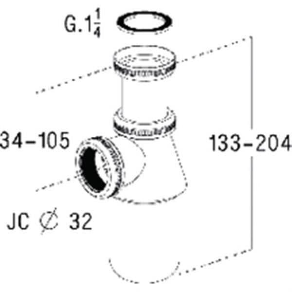 Nicoll L3211 diskbänksfälla i blank kromad mässing - Inloppsdiameter 32mm - Utloppsdiameter 32mm