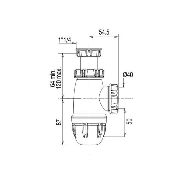 Siphon för handfat specialutlopp D40 justerbar höjd VALENTIN 00 610200 001 00