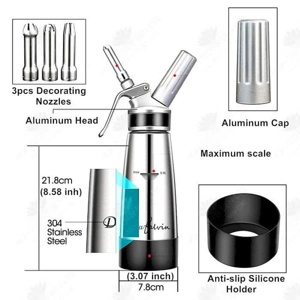 HTBE® 500ML all aluminium silikon gräddpistol tårta café glass dessert hem fancy dekorationsanordning