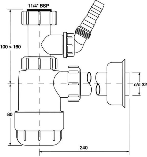 Siphon för handfat - Mcalpine - HC1LWM - Flask-siphon 5/4DN32 vit låg ()'''