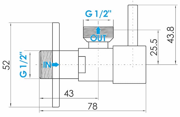 Guld vinkelventil 1/2"x1/2"", keramisk hoved