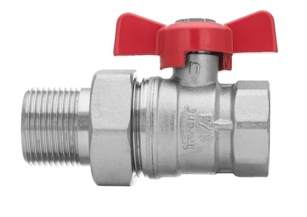 Kuglevandsventil med skruetilslutning 1/2” GW/MZ, rødt sommerfuglegreb