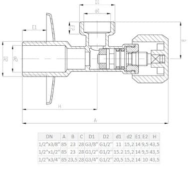 Kromvinkel-svampeventil 1/2"x3/8"