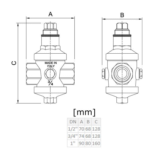 Trykreduktionsventil 1/2” GW justerbar 0,5-5 bar