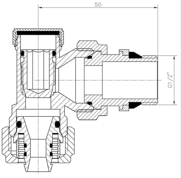 PEX 16x1/2” vinkel returventil til radiator