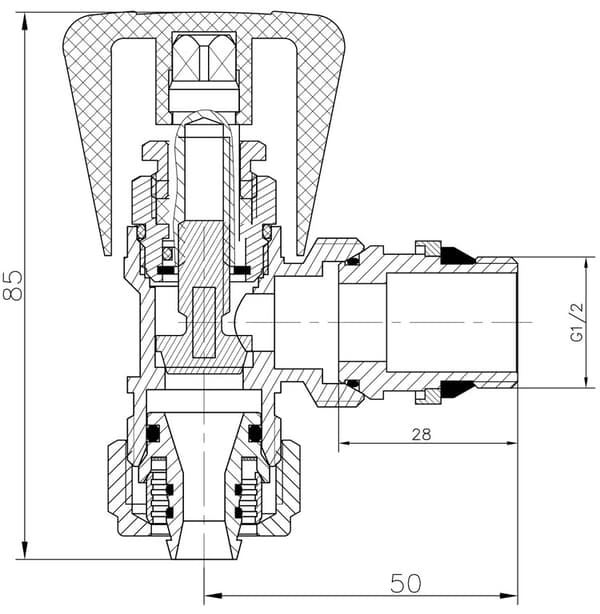 PEX 16x1/2” vinkel returventil til radiator