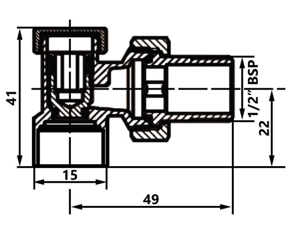 Radiator returventil, vinklet, til lodning, 15 mm