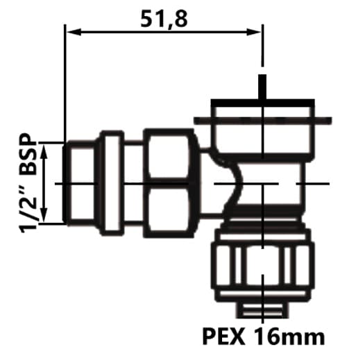 Termostatisk vinkelventil 1/2" til PEX-rør