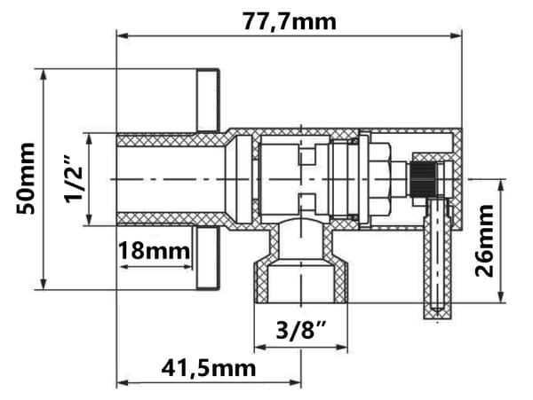 Vinkelventil 1/2"x3/8" med keramisk hoved, guldfarvet