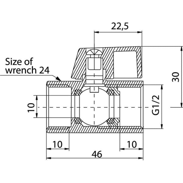 Kromattu MINI-palloventtiili (NN-versio) 1/2 tuumaa