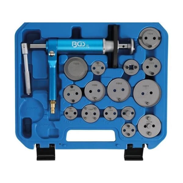 Pneumatisk bromkolvtryckningsverktyg - Universell - 16 delar - 15 adaptrar - Tryck 5-8 bar