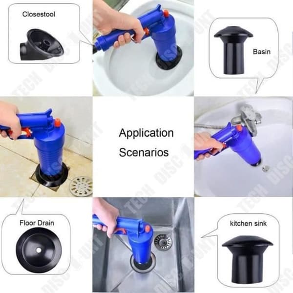TD® Tryckluft Toalett Pipe Unblocker Pump för diskbänk Tvättställ med 4 olika sugkoppar