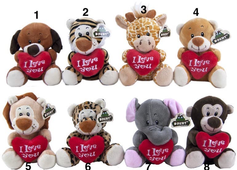 Dinotoys Mjukisdjur Gosedjur Plush Nalle med Hjärta 14cm Välj
