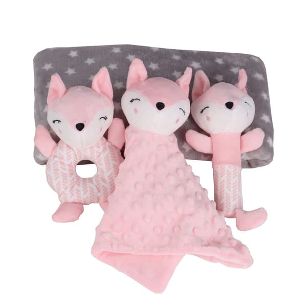 Fleece blanket and stuffed animals Gift set Pink Fox