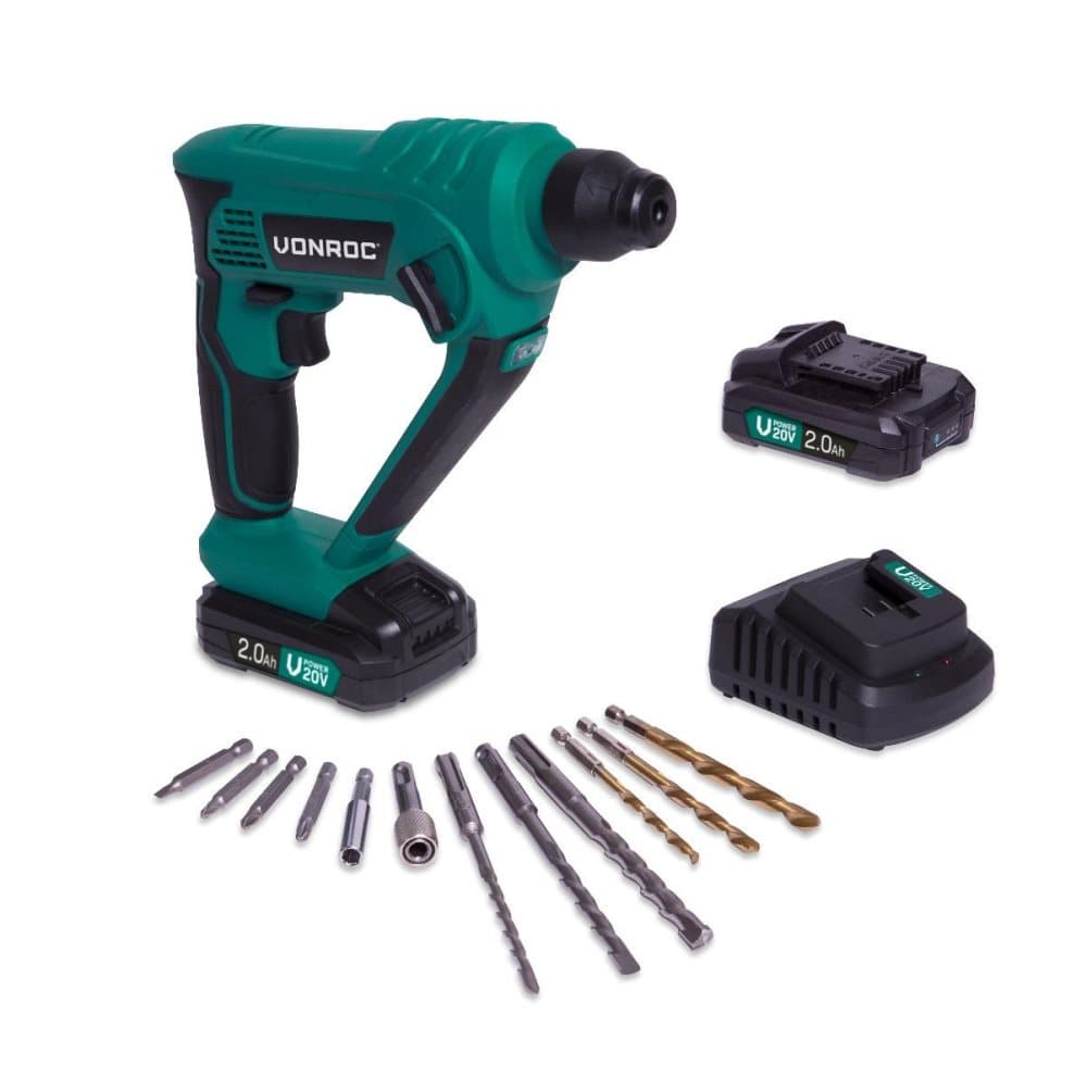 VONROC Borrhammare 20 V - 2,0 Ah | inkl. 2x 2.0Ah batterier och laddare