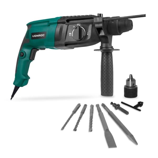 VONROC Borehammer - 800W - Pneumatisk - 3 Joule | SDS plus | Inkl. borehoved med nøgle