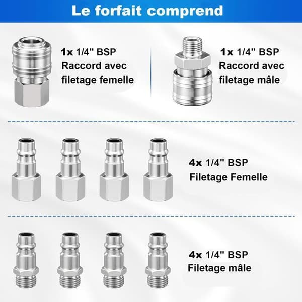 10 st Kompressorkopplingar 1/4" BSP, tryckluftssnabbkoppling, 1/4" BSP snabbkoppling för rör hankontakt