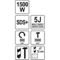 Miniatyrbild 2 av 4: Yato YT-82127, SDS Plus, 3,2 cm, 3900 rpm, 5 J, svart, röd, 1500 W