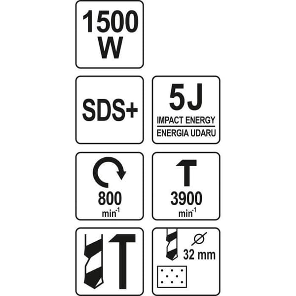 Yato YT-82127, SDS Plus, 3,2 cm, 3900 rpm, 5 J, svart, röd, 1500 W