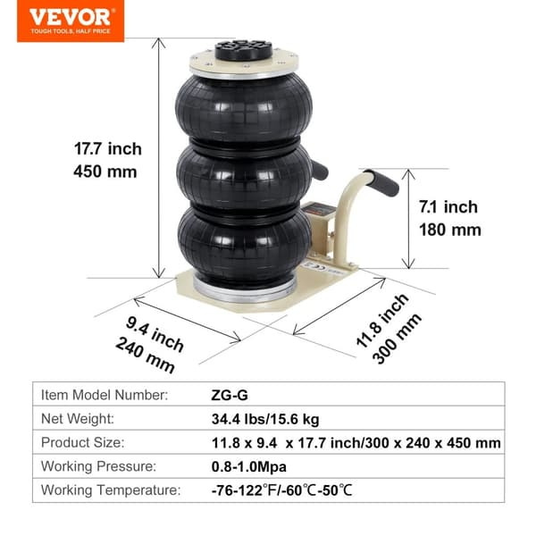 VEVOR Ilmajakki, 6600 lbs kapasiteetti, Nopea nostojärjestelmä,Valkoinen lyhyt kahva