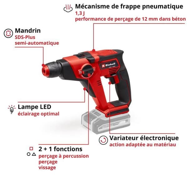 Einhell Slagborrmaskin utan sladd TE-HD 18/12 Li-Solo Power X-Change (18V, 1.3 J) Levereras utan batteri eller laddare