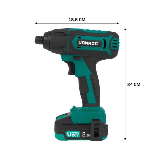 VONROC Slagskruvdragare 20V – 180Nm – Inkl. 2x 2.0Ah batterier, snabbladdare, bits, hylsadapter & LED-ljus – VPower-serien