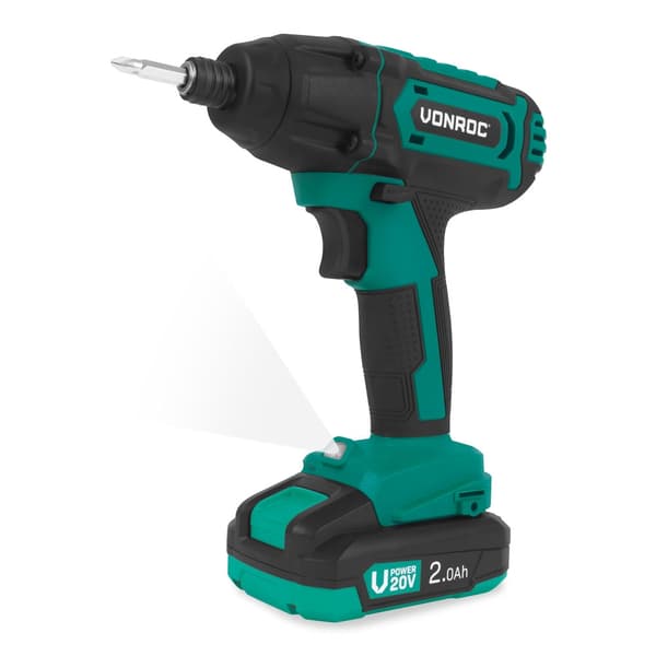 VONROC Slagskruvdragare 20V – 180Nm – Inkl. 2x 2.0Ah batterier, snabbladdare, bits, hylsadapter & LED-ljus – VPower-serien