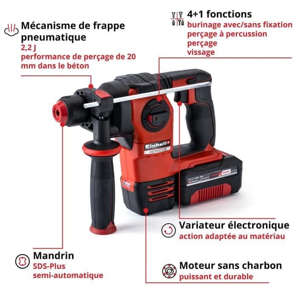 Einhell Professional Trådlös Slagborr HEROCCO +5 - Power X-Change (18V, E-Box) Levereras med 3,0Ah Batteri och Laddare