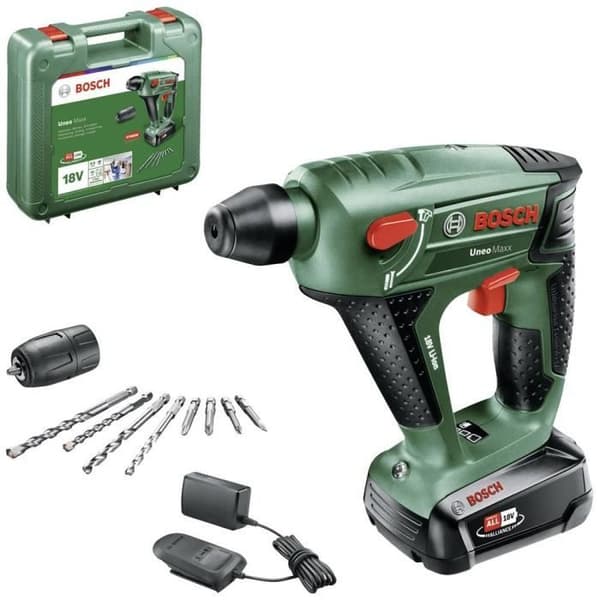 Bosch Hem och Trädgård Uneo Maxx 18V 2,5Ah sladdlös Li-Ion borrhammare + batteri + laddare + fodral