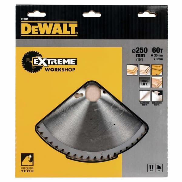 Dewalt - DEWDT4351QZ - DT4351QZ 250 x 30 mm x 60 tänder Serie 60 cirkelsågblad (Import från Storbritannien)