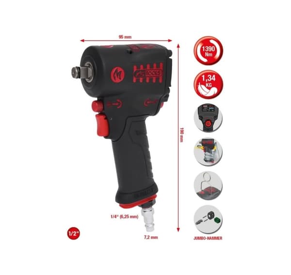 Ilmaiskuavain 1/2`` MONSTER Mini 1390Nm, KS Tools