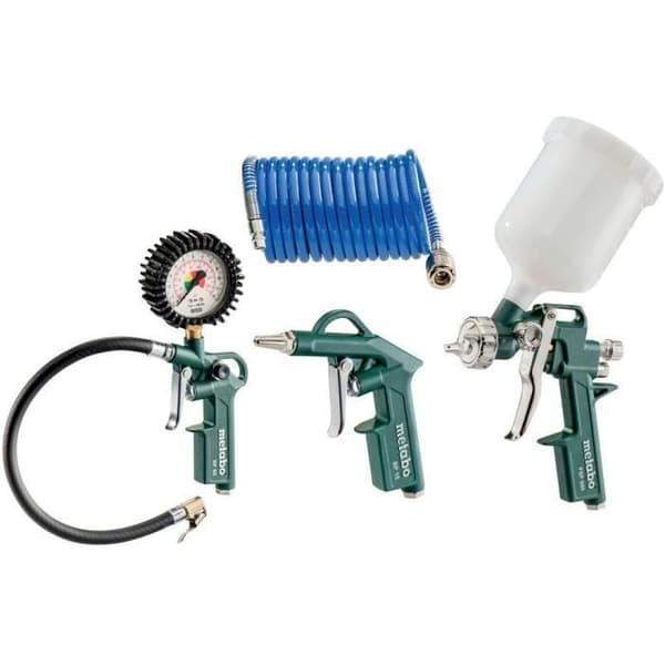 METABO - LPZ 4 tryckluftsverktygssats (blåspistol, däckpump, spiralslangmålarpistol, anslutning