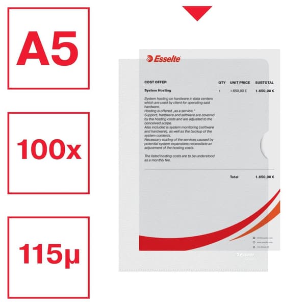 Aktmapp ESSELTE A5 0,115 klar 100/fp